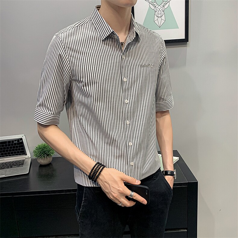 22夏季薄款衬衫男士短袖高级感休闲百搭条纹衬衣潮流CS186-P45,男装T恤,电商B413