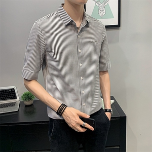 22 夏季薄款衬衫男士短袖高级感休闲百搭条纹衬衣潮流CS186-P45图片