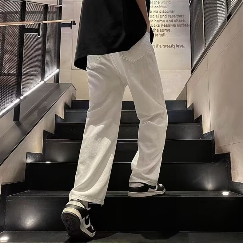 欧美白色裤子纯色长裤垂坠宽松直筒裤男女街头休闲阔腿裤潮牌ins,男装休闲裤,星座1013