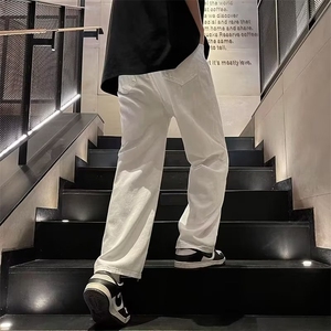 欧美白色裤子纯色长裤垂坠宽松直筒裤男女街头休闲阔腿裤潮牌ins图片