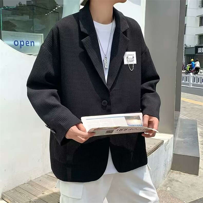 男士秋季新款休闲华夫格纹白色小西装外套LG22P52,男装西服,星座1116-2