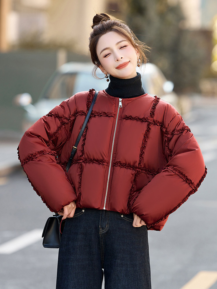 短款羽绒服女款冬季2024新款白鸭绒小个子超厚面包服外套,女装羽绒服,橙子家