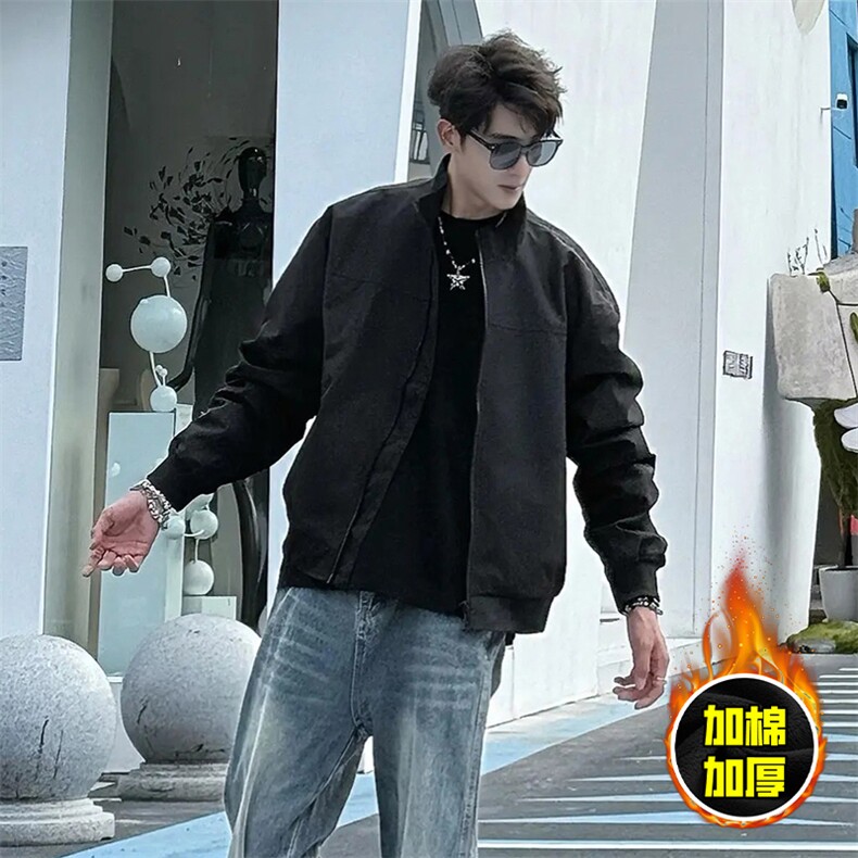 现货秋冬季美拉德立领飞行立领夹克boxy廓形棉衣高街加厚加棉外套，男装夹克，电商A443