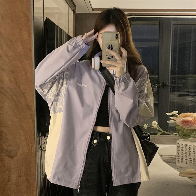 秋季宽松运动外套女新款时尚梭织拼接百搭连帽风衣女潮C381-85,男装风衣,星座911-2(原星座613-2）