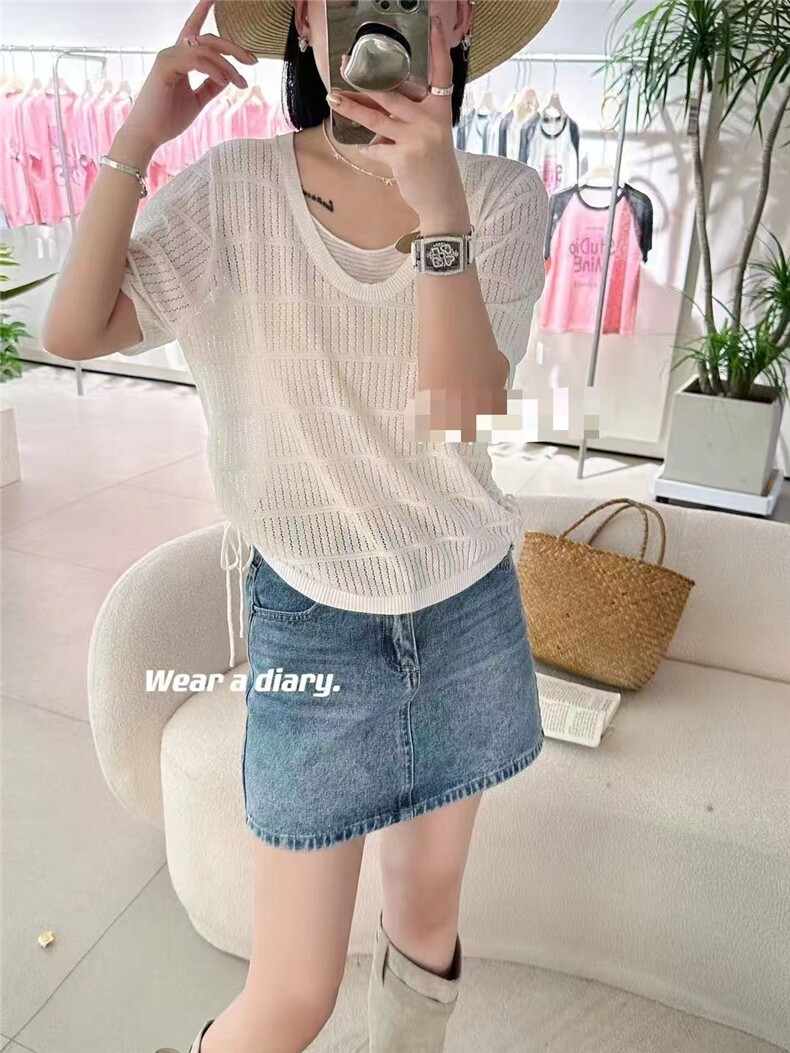 莱赛尔抽绳T恤，女装针织衫/毛衣，天佑贝依