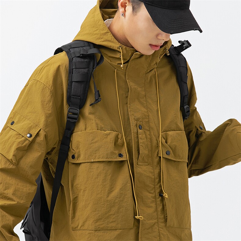 外27-2GANYOU日系纯色双拼大口袋连帽防泼水冲锋衣JK28-P145,男装夹克,新杭派外27-2