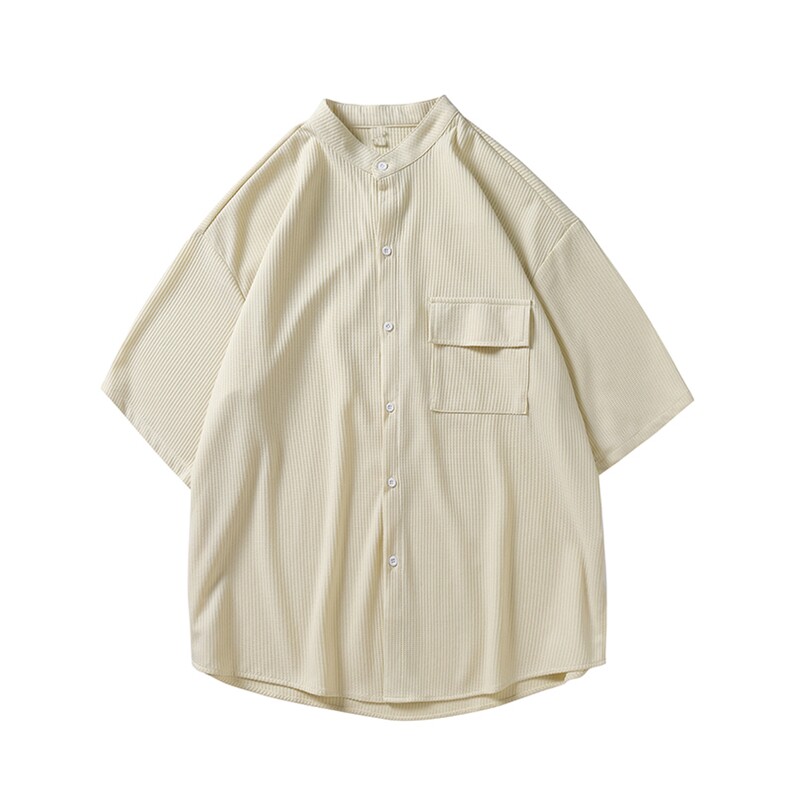 日系纯色工装口袋短袖衬衫男夏季宽松休闲bf五分半袖W3205-P30,男装衬衫,星座512-3
