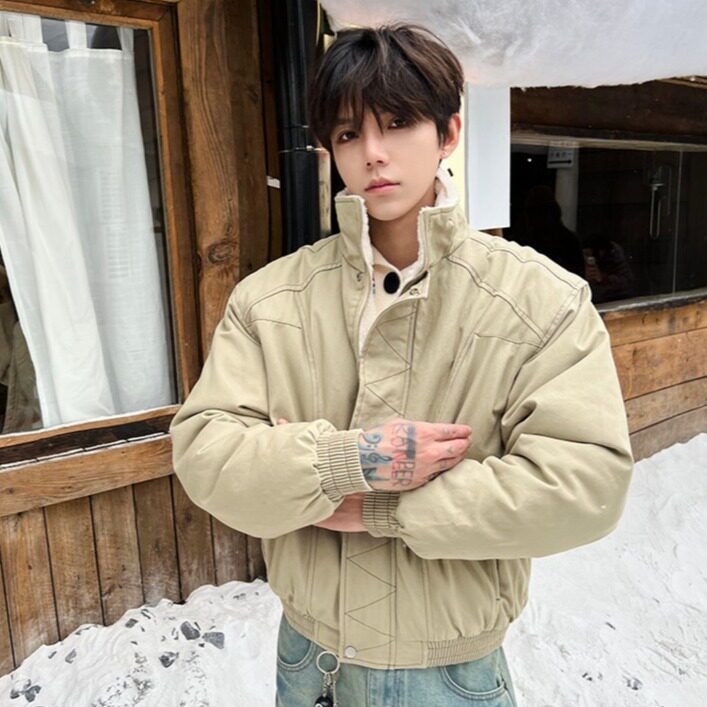 美式解构缉明线立领工装夹克秋冬款加绒加厚廓形棉服男女,男装夹克,星座506A