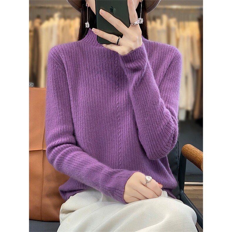 新款圆领羊毛衫女套头秋冬修身内搭2024年秋季,女装羊毛衫,绒汀羊绒
