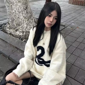 MM145-P68 秋冬加厚毛衣男韩版潮流宽松日系针织衫港风慵懒线衣图片