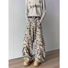 复古沙漠迷彩多口袋弯刀工装裤廓形阔腿伞兵牛仔裤K8310-P56网图，女装牛仔裤，电商B245