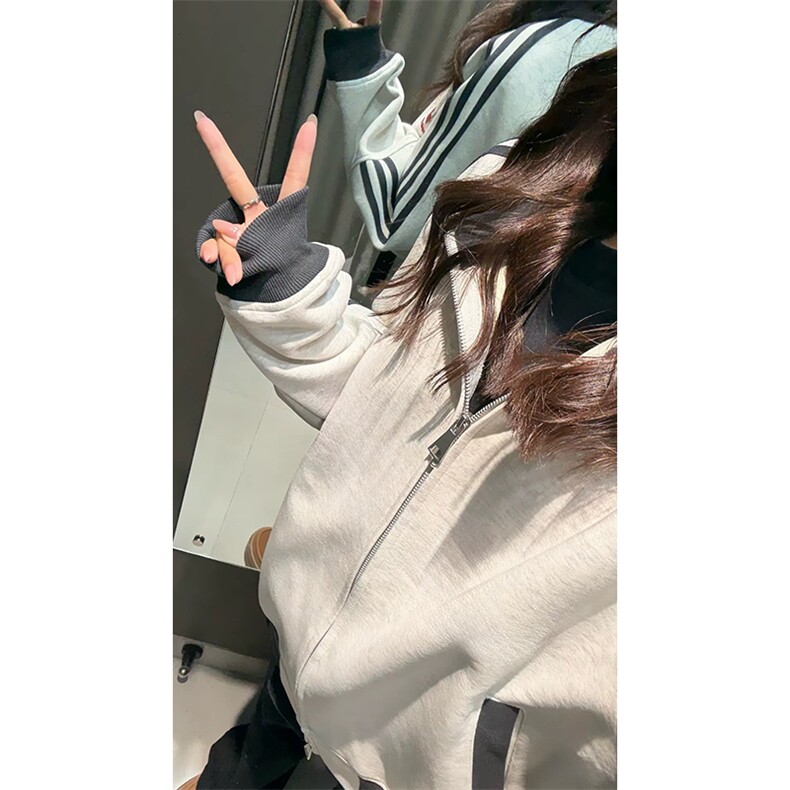 抖音得物高品质26春装美式高街重磅结构拼接织带立领卫衣外套CM42,女装短外套,电商A486