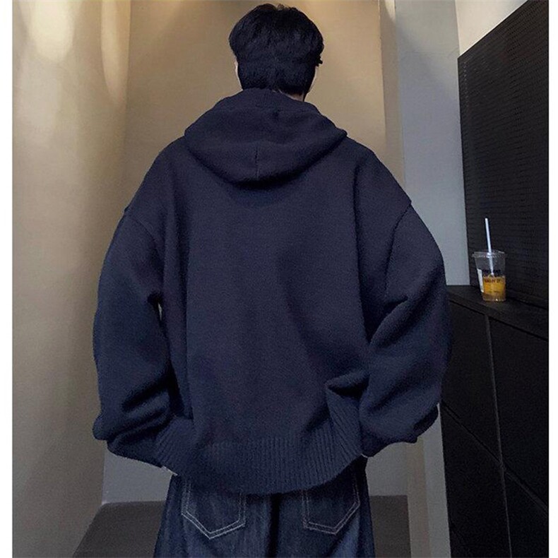 重磅秋冬装北极绒开衫毛衣美式复古休闲慵懒风针织衫加厚连帽外套,男装针织衫/毛衣,电商A486-1