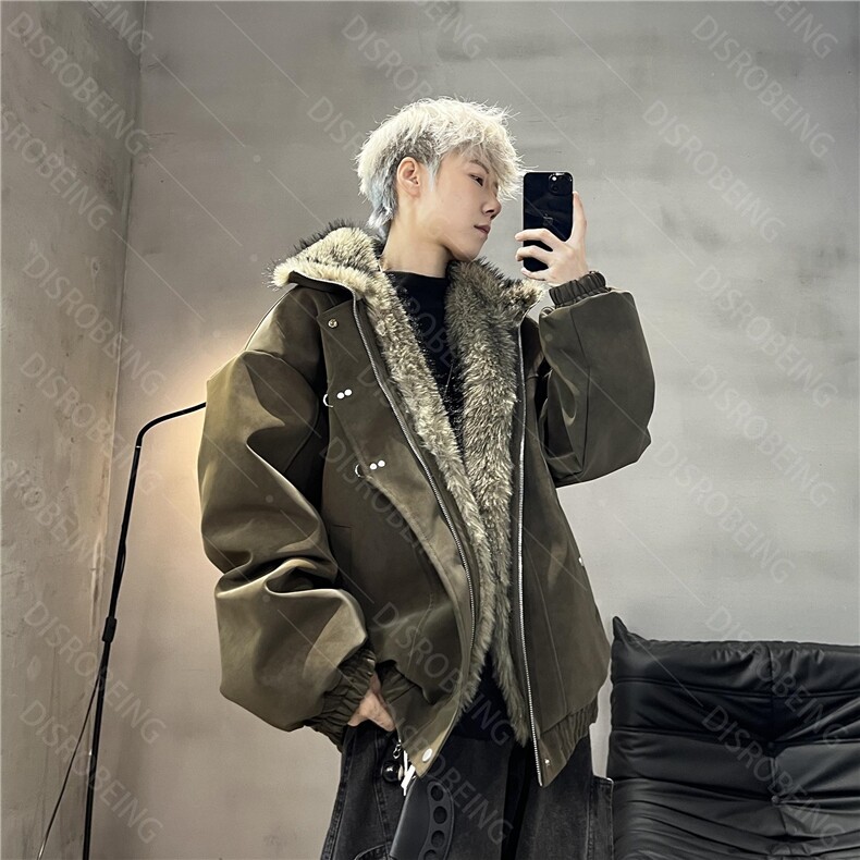 冬日新中式飞机扣立领长毛座山雕皮衣夹克加厚冬季外套2330P118，男装夹克，星座506-1