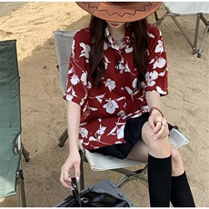 DA916-P38春夏度假夏威夷花衬衫男女设计感短袖衬衣-网图现货，男装衬衫，星座603-2
