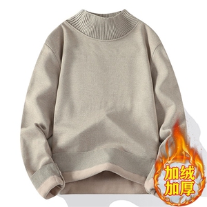 半高领毛衣男士加绒加厚纯色冬季一体绒保暖潮流针织打底衫图片