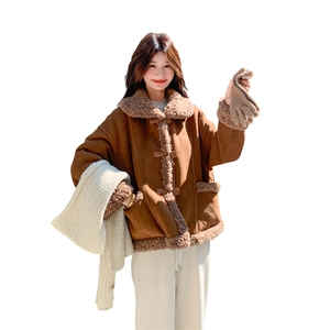 皮毛一体麂皮绒外套女2025秋冬新款韩系高级感复古时髦两面穿夹克图片