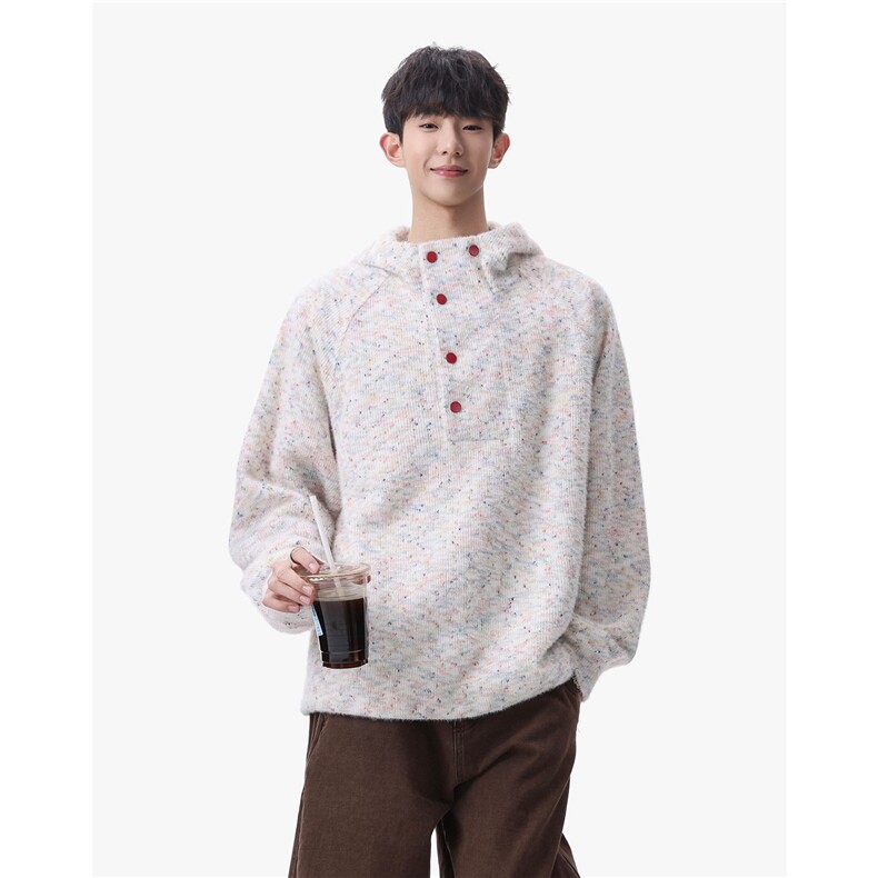 2026春季新款休闲时尚连帽百搭潮流彩虹点红色扣子卫衣D523特P48，男装卫衣，电商A335-1（原A458）