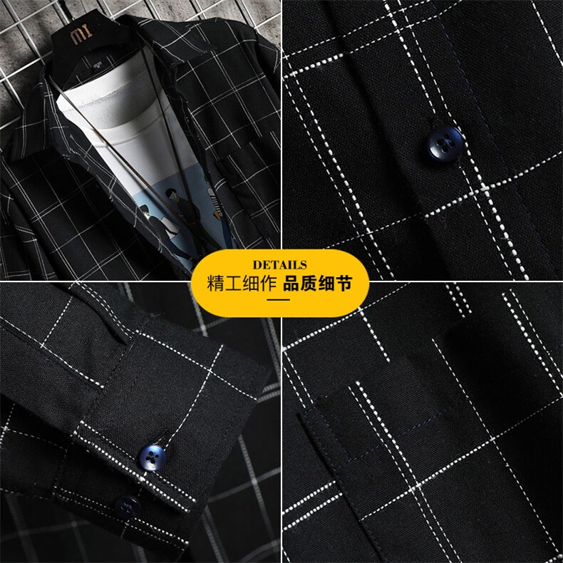 ins格子宽松衬衫外套男士衬衣长袖秋季帅气百搭DF04T,男装衬衫,电商A102