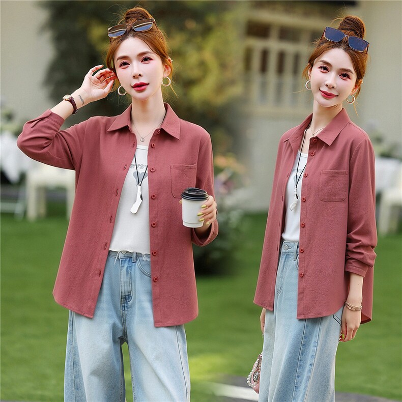 衬衫女棉亲肤透气外套，女装衬衫，芙芮