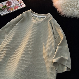 8XL-M短袖肌理感冰丝凉感T恤特大码鸡心领半袖纯色体恤DX1216/P28图片