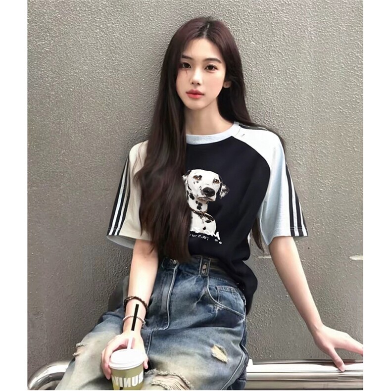 抖音得物品质二开240克宽松纯棉美式潮牌插肩三杠织带短袖T恤图片