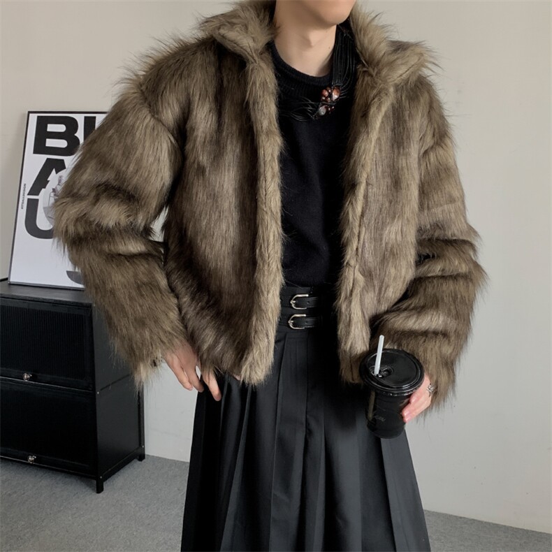 秋冬季小众仿兔毛短款保暖仿皮草男加厚高级感美式复古外套情侣,男装棉衣,星座909