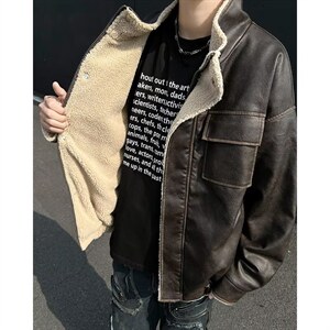 冬季2026新款棉衣外套男夹克宽松加厚保暖羊羔毛皮毛一体棉服D823图片