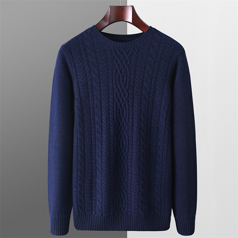 秋冬季羊毛男士七针加厚圆领阿蓝花羊毛衫，男装羊毛衫，君贝羊绒