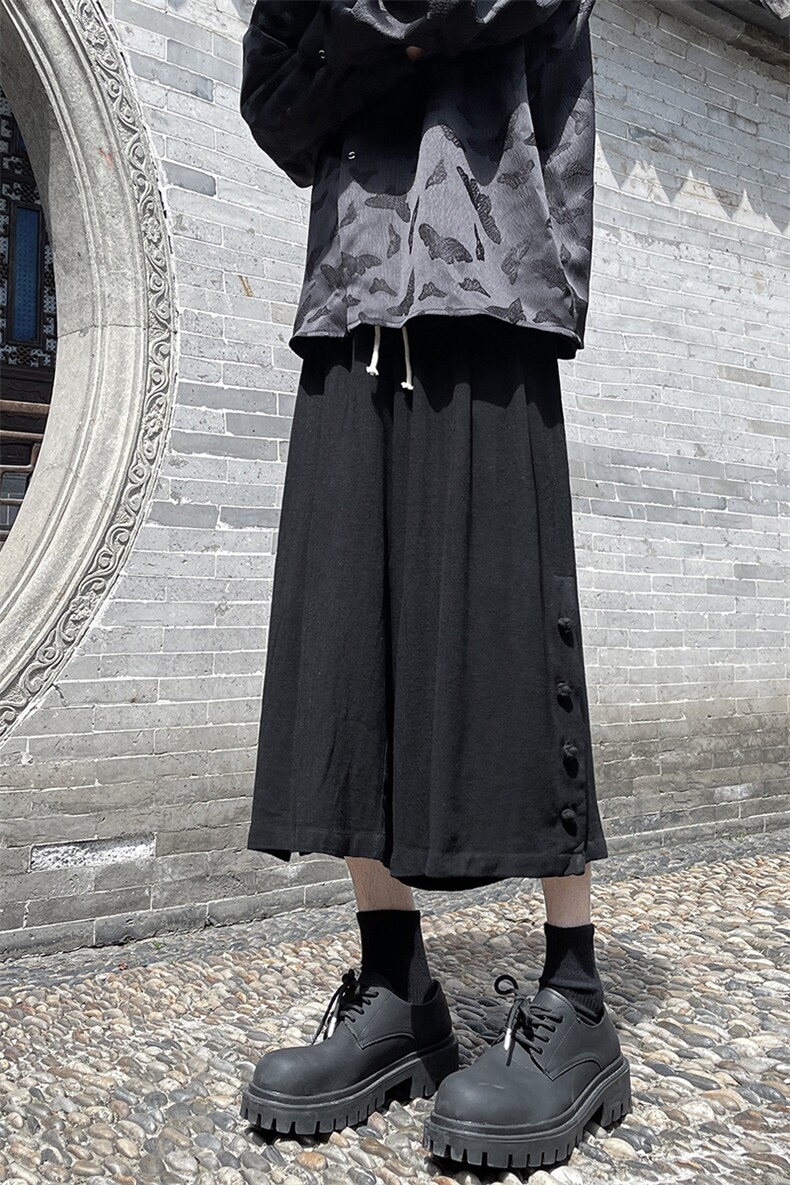 8XL-M新中式亚麻裤男七分裤阔腿裤垂感休闲短裤风棉麻K966P45,男装牛仔裤,电商D206-1