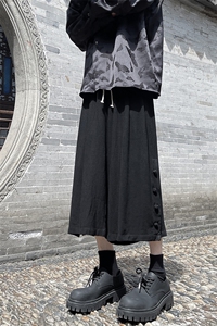 8XL-M新中式亚麻裤男七分裤阔腿裤垂感休闲短裤风棉麻K966P45图片