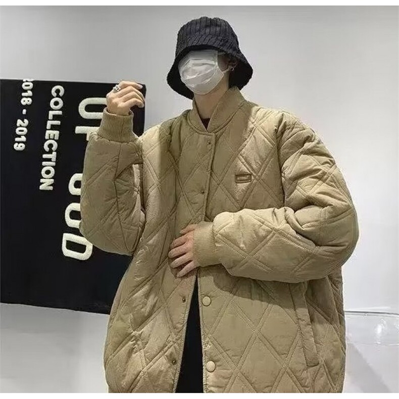 秋冬季日系高街菱格棒球棉服外套男韩版复古宽松休闲加厚保暖棉衣,男装棉衣,星座813-2