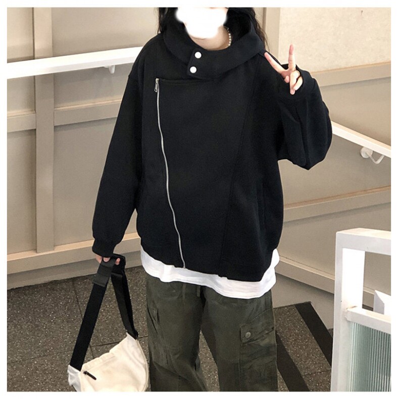 网图重磅380克全棉宽松设计感拉链套头连帽卫衣外套AH912-P58,女装短外套,四季星座610B