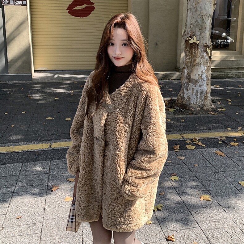 2025冬装新款美拉德风皮毛一体中长款外套2B082-2250-p255k283,女装短外套,2B082