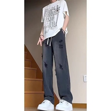 CP1152-P44破洞牛仔裤男夏季薄款潮牌痞帅美式高街直筒长裤，男装牛仔裤，电商B323A