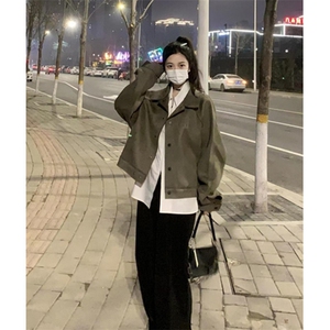 开春复古麂皮短款夹克外套男女宽松春季慵懒中性风上衣 JY680图片