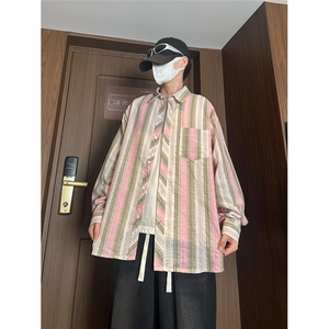 控价59条纹格子衬衫宽松外套男女衬衣百搭格子外套CS2421 P40图片