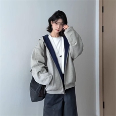 抖音得物高品质二开26春装美式重磅宽松结构双面连帽卫衣外套W68，女装短外套，电商A486-1