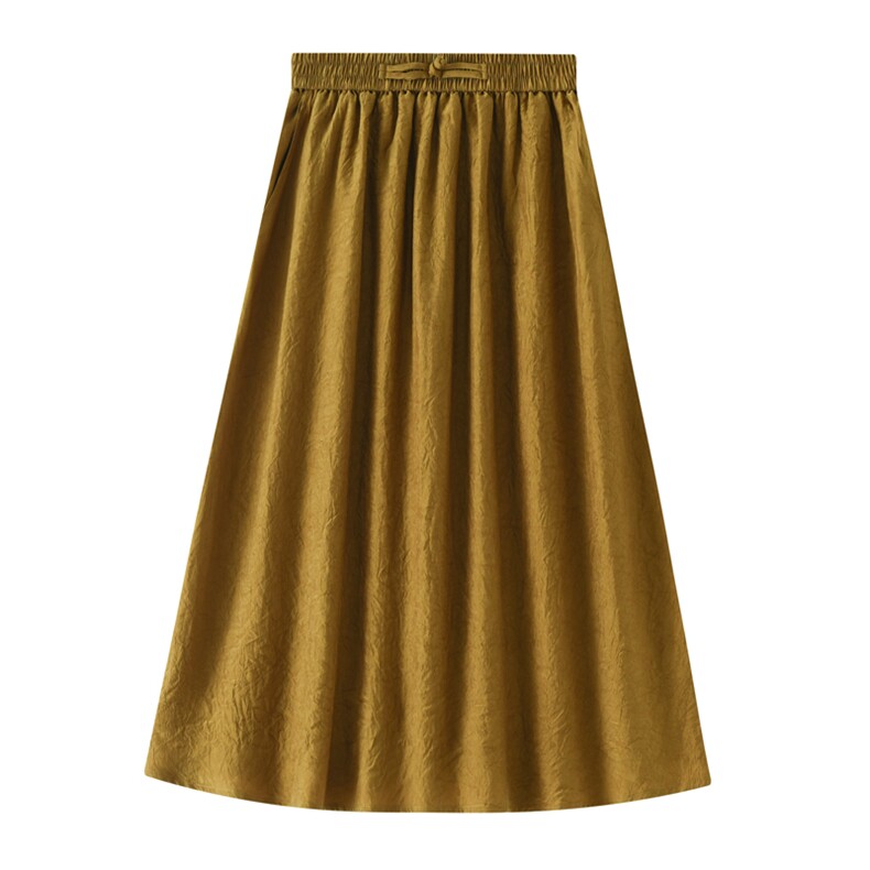 春夏季新款纯色半身裙女高腰褶皱宽松时尚休闲，女装半身裙，昭美纯山羊绒
