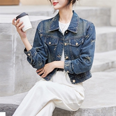 早秋新款牛仔外套女2024休闲韩版时尚刺绣蝴蝶结烫钻洋气百搭上衣，女装牛仔外套，江南女神