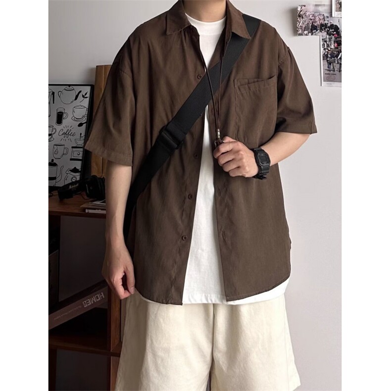 1506/Q52390/P34白色薄款短袖男款夏季高级感衬衣学院风五分袖,男装T恤,星座1506