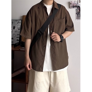 1506/Q52390/P34白色薄款短袖男款夏季高级感衬衣学院风五分袖图片