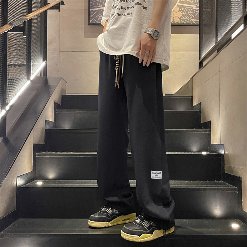 wassuphappy白色华夫格裤子男款秋冬季美式高街潮流休闲运动长裤,男装牛仔裤,星座718-1