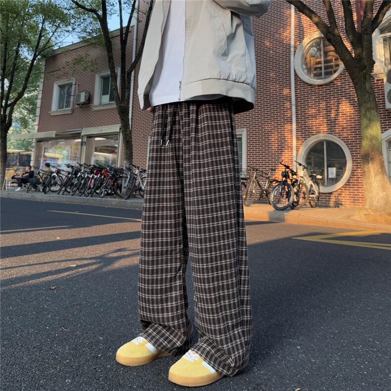 A429-YK338-特批48呢料质感宽松柔软慵懒风格子裤,男装休闲裤,电商A429