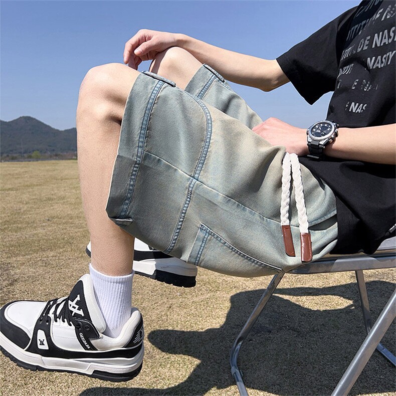 M-8XL夏季宽松大码牛仔工装短裤五分裤XZ109-K2306-TP45,男装牛仔裤,星座109
