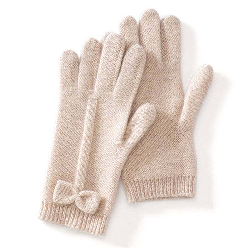 2025年新款百搭女士蝴蝶结双股加厚保暖分指手套，手套，思琳羊绒