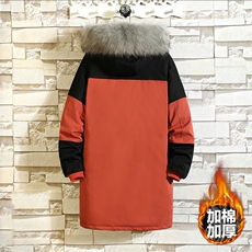 8XL-M码大毛领棉衣男2023冬季新款连帽撞色中长款棉服加厚大衣潮，男装棉衣，钱塘717(原712)