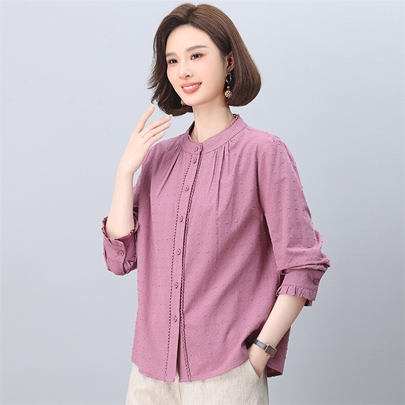 中年妈妈衬衫女长袖2026春秋新款大码宽松遮肚上衣洋气减龄衬衫图片