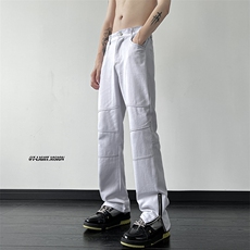 美式ins高街牛仔裤小众百搭明线拼接拉链开叉牛仔裤K2308-P65控88，男装牛仔裤，电商A062