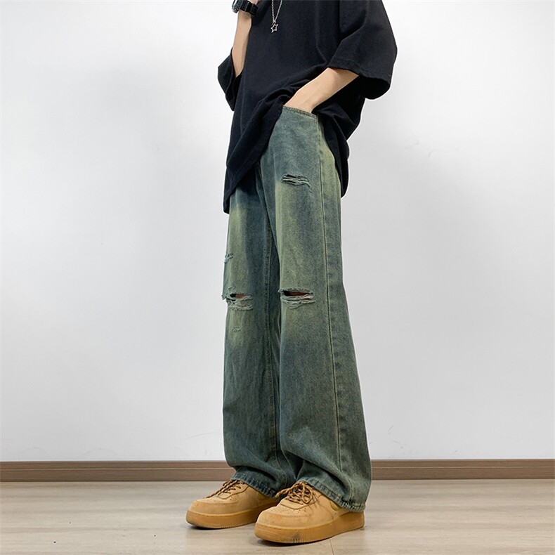 美式街头水洗做旧破洞牛仔裤男宽松vibe风长裤子N06167-P45,男装牛仔裤,星座308B-2